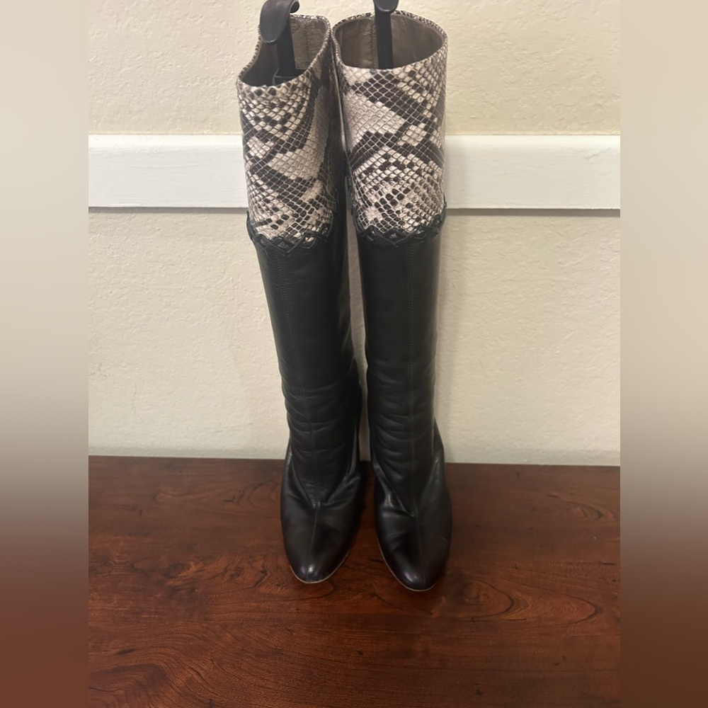 Just Cavalli leather and snakeskin trim boots